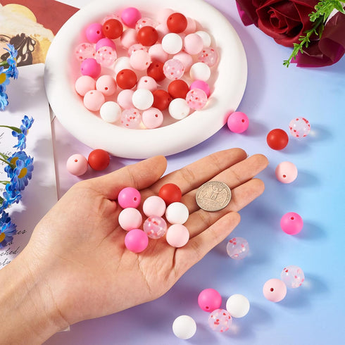 Beadthoven 15mm Silicone Beads 6 Colors Pink Red White Silicone Beads for Keychain Making Confetti Round Rubber Silicone Beads Kit for Pens Lanyar...