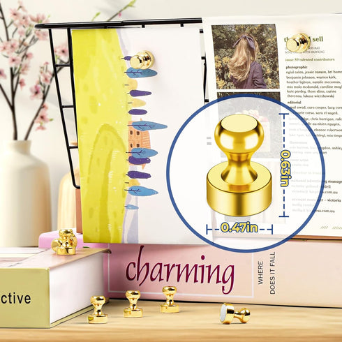 VNDUEEY 20 Pcs Refrigerator Magnets, Gold Metal Push Pin Magnets, Small Strong Magnets for Whiteboard, Fridge Magnets, Office Magnets, Classroom M...
