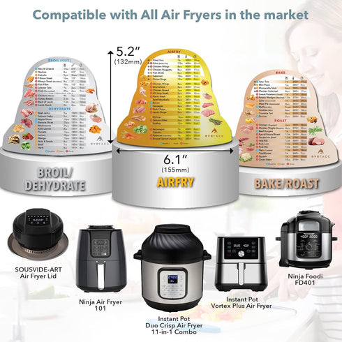 Air Fryer Magnetic Cheat Sheet Set, Air Fryer Accessories Multi Cooking Program Cook Times Chart, Instant Pot Air Fryer Frying Quick Reference Gui...