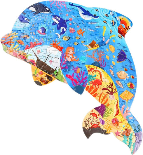 Puzzles for Kids Ages 4-6,8-10 and Up 108 Pieces Dolphin Shaped Jigsaw Puzzle Educational Toys Gift for Boys Girl Age 4 5 6 8 Birthday Party Favor...