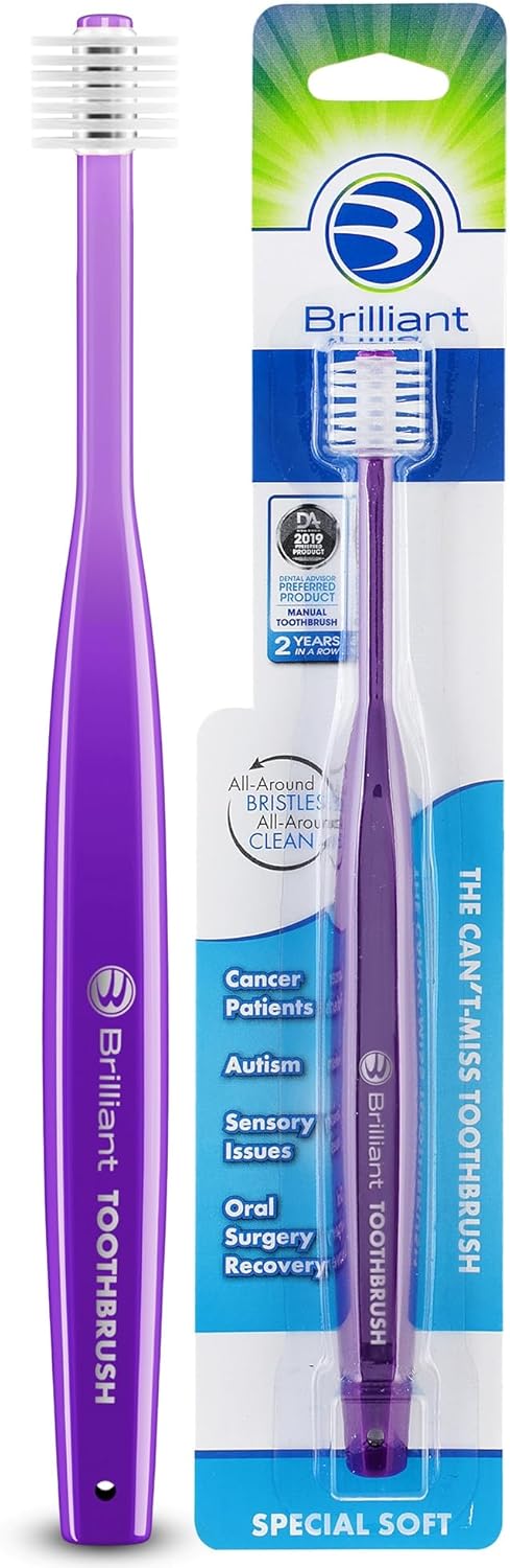 Brilliant Specialty Adult Round Toothbrush for Sensitive Mouths to Support Chemo and Other Sensory Oral Care Needs with Ultra Soft Bristles, Viole...