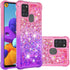 for Samsung Galaxy A21S Case with Tempered Glass Screen Protector,Women Girls Glitter Bling Floating Liquid Cute Soft TPU Shockproof Protective Ph...