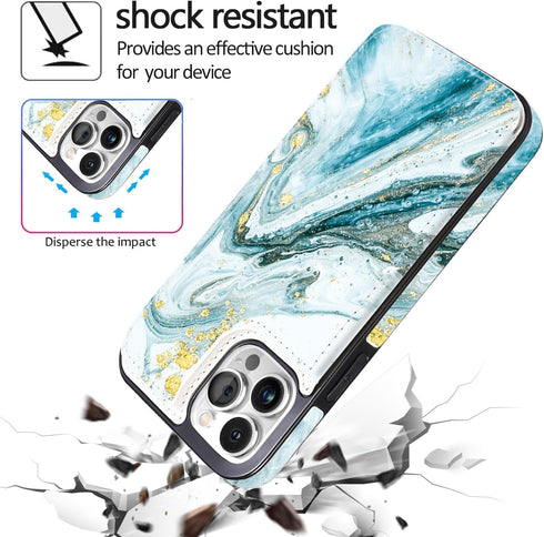 Opal Blue Marble Case Compatible with iPhone 13/12 Pro Max Flip Wallet Case with Card Holder Kickstand Slim Fit Sleeve with Card Slots Protective ...