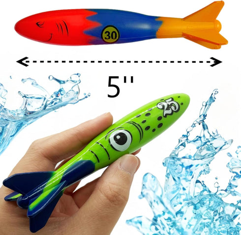 Haktoys Pool Diving Torpedo Toys: Underwater Sinking Torpedoes, Sharks and Squids Set - Indoor and Outdoor Swimming Activity...