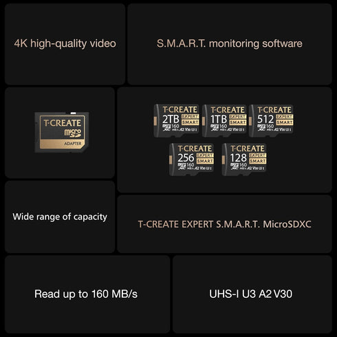 TEAMGROUP T-CREATE S.M.A.R.T A2 256GB Micro SDXC U3 V30 4K R/W Speed up to 160/150 MB/s High Speed Flash Memory Card for Creators, Compatible with...