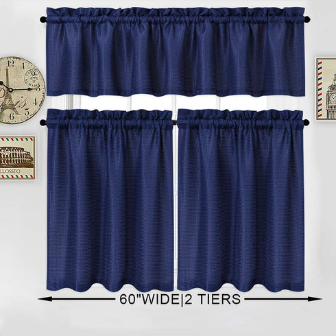 Tier Curtains,Waffle Weave Textured Tailored Short Curtains for Bathroom Waterproof Window Covering Kitchen Cafe Curtains - 30" x 45", Navy Blue, ...
