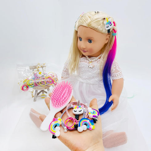 18 inch Doll Hair Accessories for American OG Girl Doll Hair Brush Rainbown Unicorn Kit Accessories Doll Hair Styling Head for Girls Gifts?No Doll...