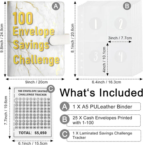 100 Envelopes Money Saving Challenge Binder Kit A5 Fun Budget Binder Book Organizer with Card Slot Pen Holder for 100 Day Cash Stuffing $5050 Budg...