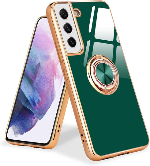Compatible with Samsung Galaxy S21 Case, Finger Ring Holder Case Rose Gold Plating Design for Women Girls Rotating Holder Kickstand Magnetic Shock...