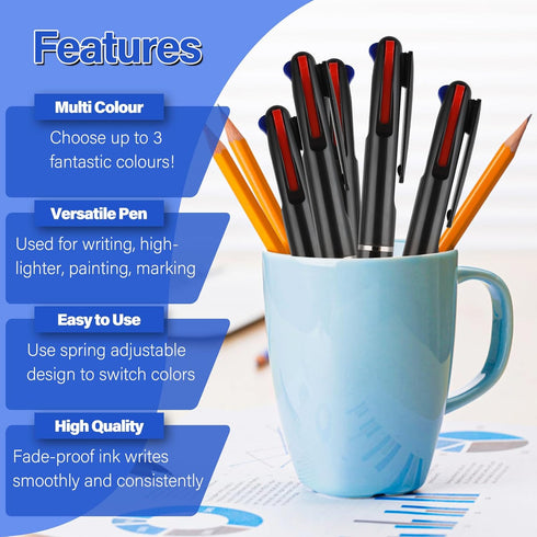 5 Pcs 3 in 1 Multicolor Ballpoint Pens, 0.7mm Black Blue Red Ink Rollerball Pen Soft Grip Retractable Fine Point Pens Multicolor Ink Pens for Jour...