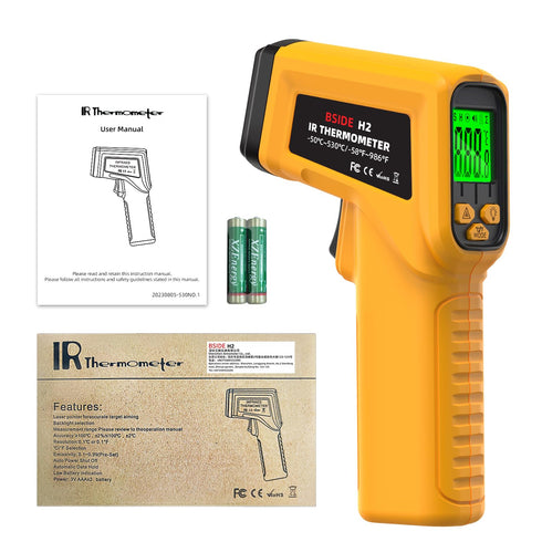 BSIDE Infrared Thermometer Laser Temperature Gun with Adjustable Emissivity for Cooking Pizza Oven Kitchen Automotive Griddle Engine Grill HVAC, M...