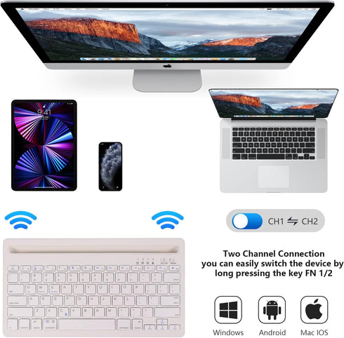 Bluetooth Keyboard Wireless Portable Mute Click Multi Device Keyboard Rechargeable Bluetooth 3.0 78 Keys Compact Wireless Keyboard for Tablet Lapt...