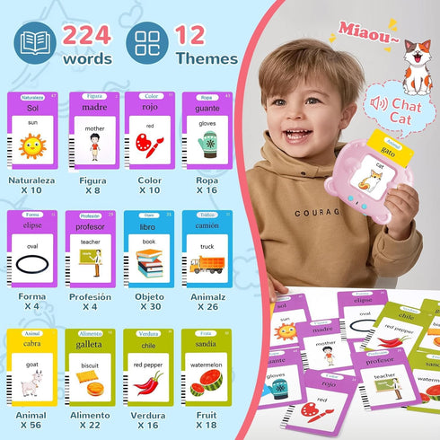 Spanish & English Talking Flash Cards for Toddler 2-6 Year Olds, Learning Montessori Toys with 224 Sight Words, Speech Therapy Toys, Children's Se...