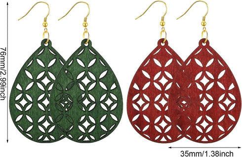 8 Pairs Women Lightweight Bohemian Earrings Wooden Teardrop Cut-Out Dangle Earrings...