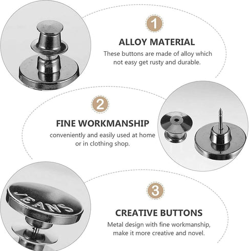 TOOVREN 8PCS Buttons for Jeans Extender Fit Jean Pant Button Pins for Waist Pants Replacement Adjustable Extender Tightener to Make Smaller Metal ...