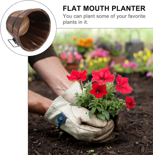 DOITOOL Wooden Whiskey Barrel Planter Large Wooden Planters Round Wooden Garden Flower Pot Decor Wood Planter Flat Mouth 19x14x15cm...