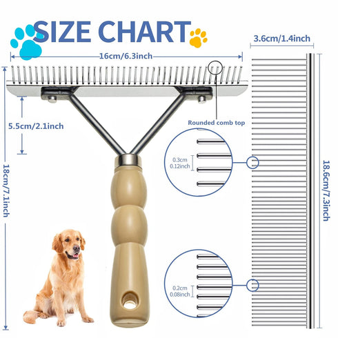 Dog Rake for Undercoat Long Tooth Dogs Comb, Rake Brush+Stainless Steel Shedding Comb, Husky Undercoat Rake Grooming Tool Set for Big Dog Horse Lo...