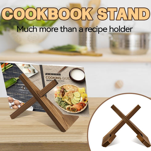 Cookbook Stand Wooden Cookbook Holder Solid Wood Recipe Book Holder Farmhouse Cook Book Stand Rustic Display Stand Kitchen Counter Decor for Cooki...