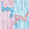 Gender Reveal Decoration Set - Metallic Fringe Curtains + BOY Girl Foil Balloons Gender Reveals Party Photo Backdrop (Pink/Blue)...