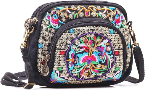 SILKAREA Embroidered Cute Mini Crossbody Bag for Women Small Handbags Wristlet Wallet Bag Cell-phone Pouch Coin Purse...