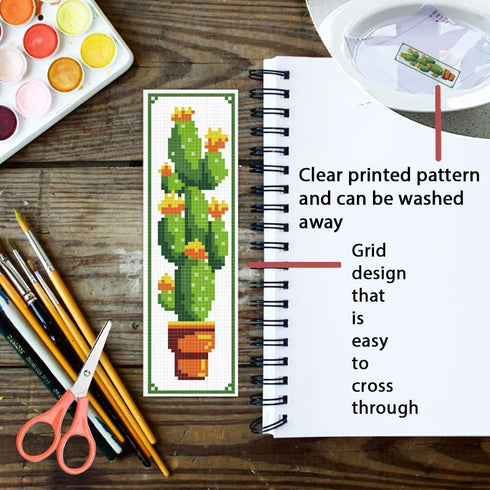 ORIGACH 6 Set Green Plants Cross Stitch Bookmark Kit for Beginner with Backing Felt Floss Instructions DIY Stamped Embroidery Bookmark Kit for Adu...