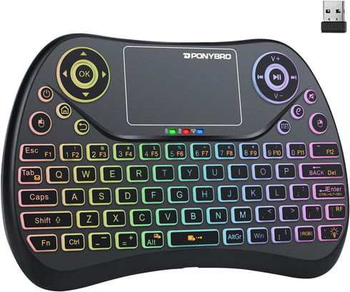 Mini Wireless Keyboard with Touchpad Mouse, 2.4GHz Portable Handheld Keyboard with QWERTY Keypad,RGB Backlit,Rechargeable Battery for Android TV B...