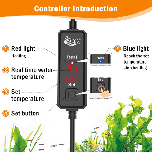 AQQA Small Aquarium Heater,Submersible Fish Tank Heater Adjustable Temperature,Mini Short Dual-use Fish Heater with LED Digital Display Thermostat...