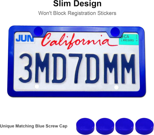 Aootf Blue License Plate Frames- Cute Car Tag Holders for Women, 2 Pack Slim Aluminum Bracket with Mount Kit Fit Front & Rear, 2 Holes, Personaliz...