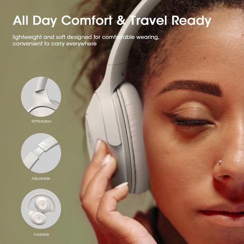 DOQAUS Bluetooth Headphones, Wireless Over Ear Bluetooth Headphones, 70H Playtime, 3EQ Modes, HiFi Stereo Sound, Deep Bass, Memory Foam Ear Cups, ...