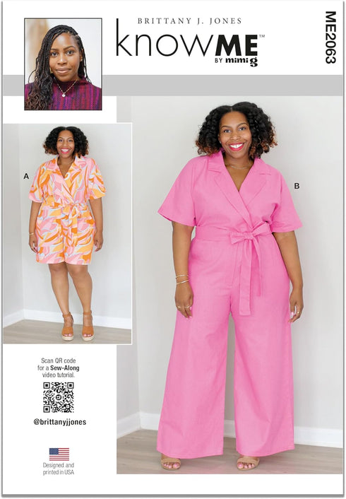 Know Me Misses' Notched Collar Romper and Jumpsuit Sewing Pattern Packet by Brittany J. Jones, Design Code ME2063, Sizes 10-12-14-16-18, Multicolo...