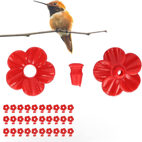 Hilitand 30 Sets Hummingbird Feeder Flowers Plastic Unique Shape Flowers Bird Feeder Bird Feeder Replacement Parts (Red)...