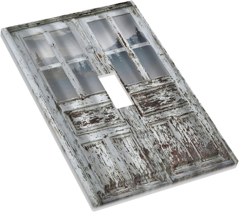 Decorative Switch Plate Covers Rustic Farmhouse Wood Barn Door 1 Gang Wall Plate Single Toggle Light Switch Cover Plate Jumbo Electrical Switchpla...