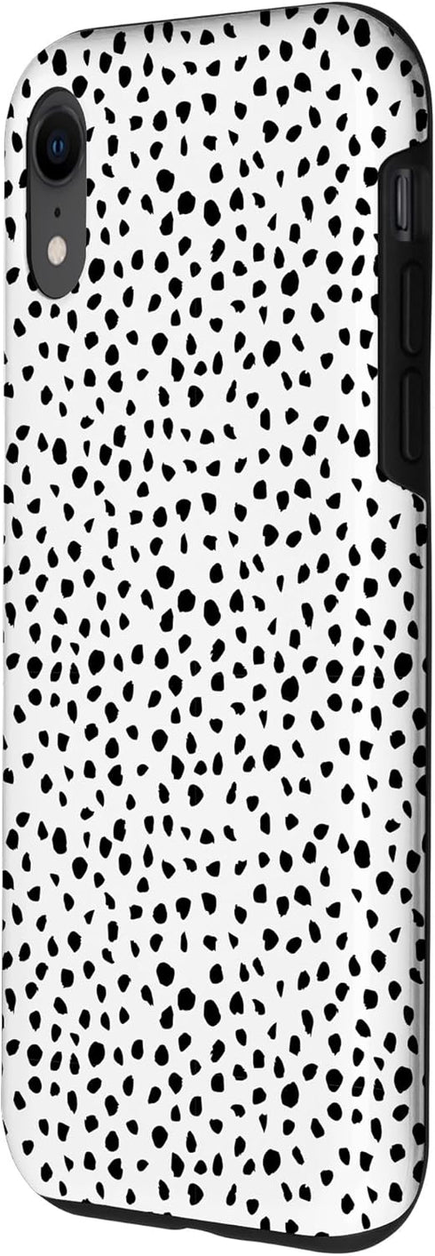iPhone XR Popular Dalmatian Pattern, White w Brush Stroke Black Spots Case...