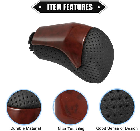 Automatic Gear Shift Knob Compatible for Toyota Highlander 2014-2019, Durable Faux Leather Plastic Black Red Drilled Mahogany Pattern...