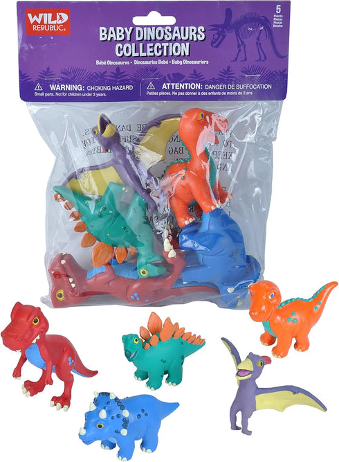 Wild Republic Baby Dino Polybag, T-Rex, Stegosaurus, Brachiosaurus, Triceratops, Pteranodon, Dinosaur Figures, Gifts for Kids, 5 Piece Set...