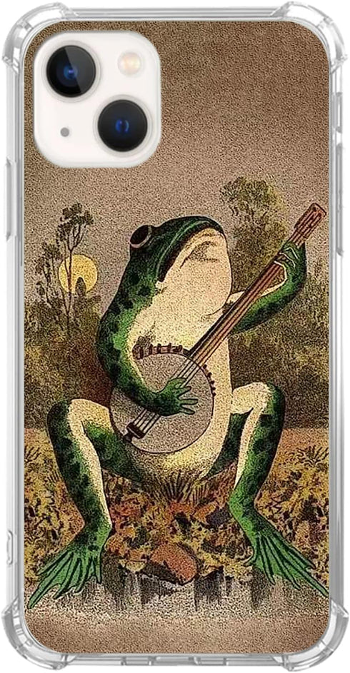 Frog Playing Guitar Case Compatible with iPhone 15, Hippie Cool Music Frog Case for iPhone 15 for Teens Women Men, Trendy Cool TPU Case Cover...