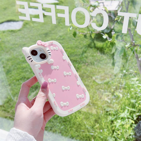 AUCAN Cute Silicone Case for iPhone 15 6.1", Pink Kawaii Soft Funny Cover, Shockproof Classic Cat Bow Cellular Phone Case for Girls Women...