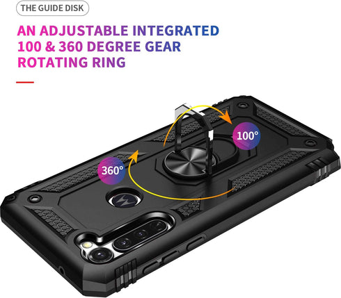 Androgate Moto G Stylus/Pro Case with Tempered Glass Screen Protectors, Ring Kickstand Car Mount, Shockproof Cover, Black...