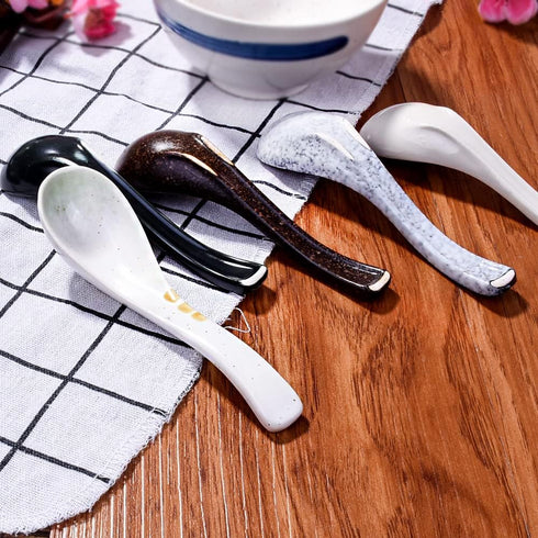 Japanese Soup Spoons Set of 5 Porcelain Soup Spoons Ramen Spoons Asian Wonton Spoons for Ramen Pho Wonton Dumpling, Dishwasher Safe...