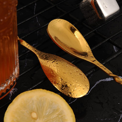 AnSaw 12-Inch Leaf Handle Bar Spoon,2-Pieces Long Handle Cocktail Mixing Stirrers,Stainless Steel,Gold...