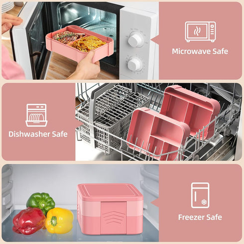 Bento Box Lunch Containers for Kids, Adult - Stackable Lunch Box with Utensil Set & 7 Compartments, 50oz/1500ml, 100% Leak-proof, BPA-free, Microw...