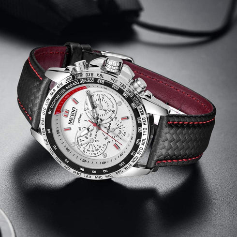 MEGIR Men Analog Luminous Casual Fashion Quartz Watch with PU Strap Big Dial Calendar for Business Work School Outdoor...