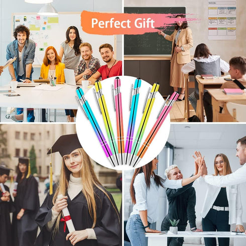 AUAUY 6PCS Ballpoint Pens, 2 in 1 Stylus Pens Stylish Pen, Pretty Metal Stylus Pen with 12 Refills, Black Ink Medium Point 1.0 mm Gift Pens, Cute ...