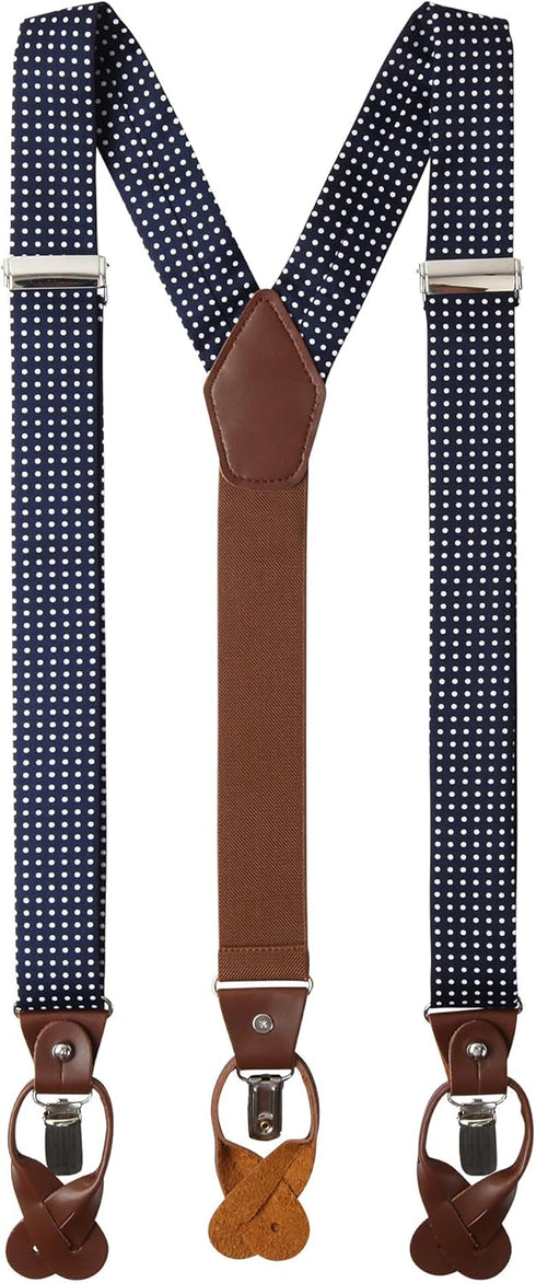 Jacob Alexander Men's Polka Dot Y-Back Suspenders Braces Convertible Leather Ends and Clips...