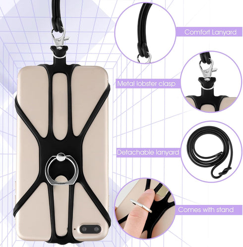 Universal Phone Lanyard, Cell Phone Lanyard Neck Strap 2 in-1 Phone Strap with Finger Ring Holder Compatible with Most Smartphones (Black)......