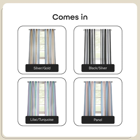 ACHIM Spectrum Rod Pocket Panel Window Curtain - 50 Inch Width, 63 Inch –Length Lilac/Turquoise, Semi-Sheer & Machine Washable Soft Polyester Drap...