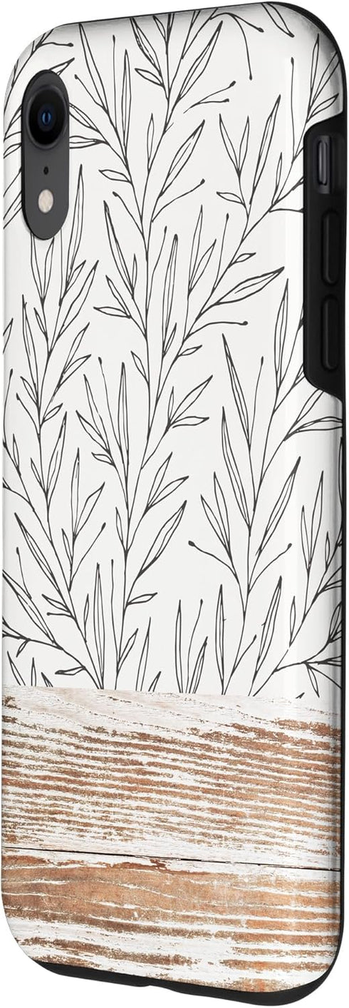 iPhone XR Boho Rustic Botanical Leaf Pattern Vintage Beige Case...