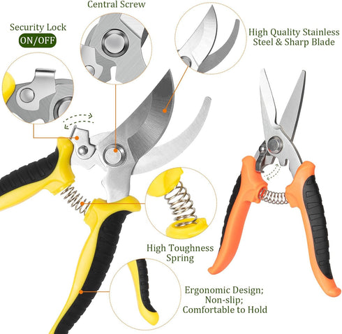 3 Pack Pruning Shears, Garden Shears, Pruning Shears For Gardening, Garden Scissors, Garden Clippers, Gardening Snips, Hand Pruner For Gardening W...