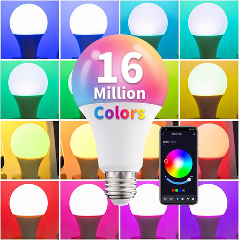 Smart Light Bulbs,Bluetooth Color Changing Light Bulbs That Work with tuya APP, RGB Warm Light A19 9W E27 800LM LED Light Bulb,Music Sync,Dimmable...