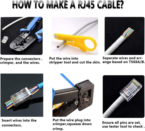 RJ45 Cat6 Cat5e Pass Through Connectors 100 Packs Gold Plated 3 Prong 8P8C Modular Ethernet UTP Network Cable Plug for Unshielded Twisted Pair Sol...